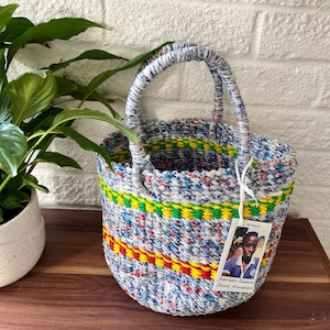 Eco-friendly basket Sustainable Gift  - 100% Recycled plastic home decor