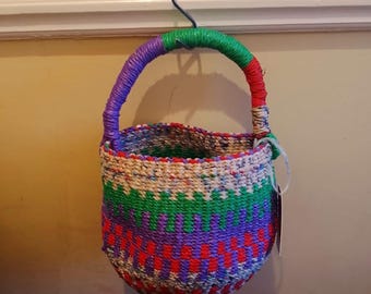 Eco Friendly Recycled Plastic Basket | Handmade Woven Storage Basket from Ghana | Sustainable Home Decor, Ethical Gift