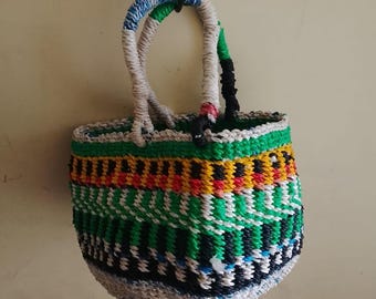 Medium Eco Friendly Recycled Plastic Basket | Handmade Woven Storage Basket from Ghana | Sustainable Home Decor, Ethical Gift