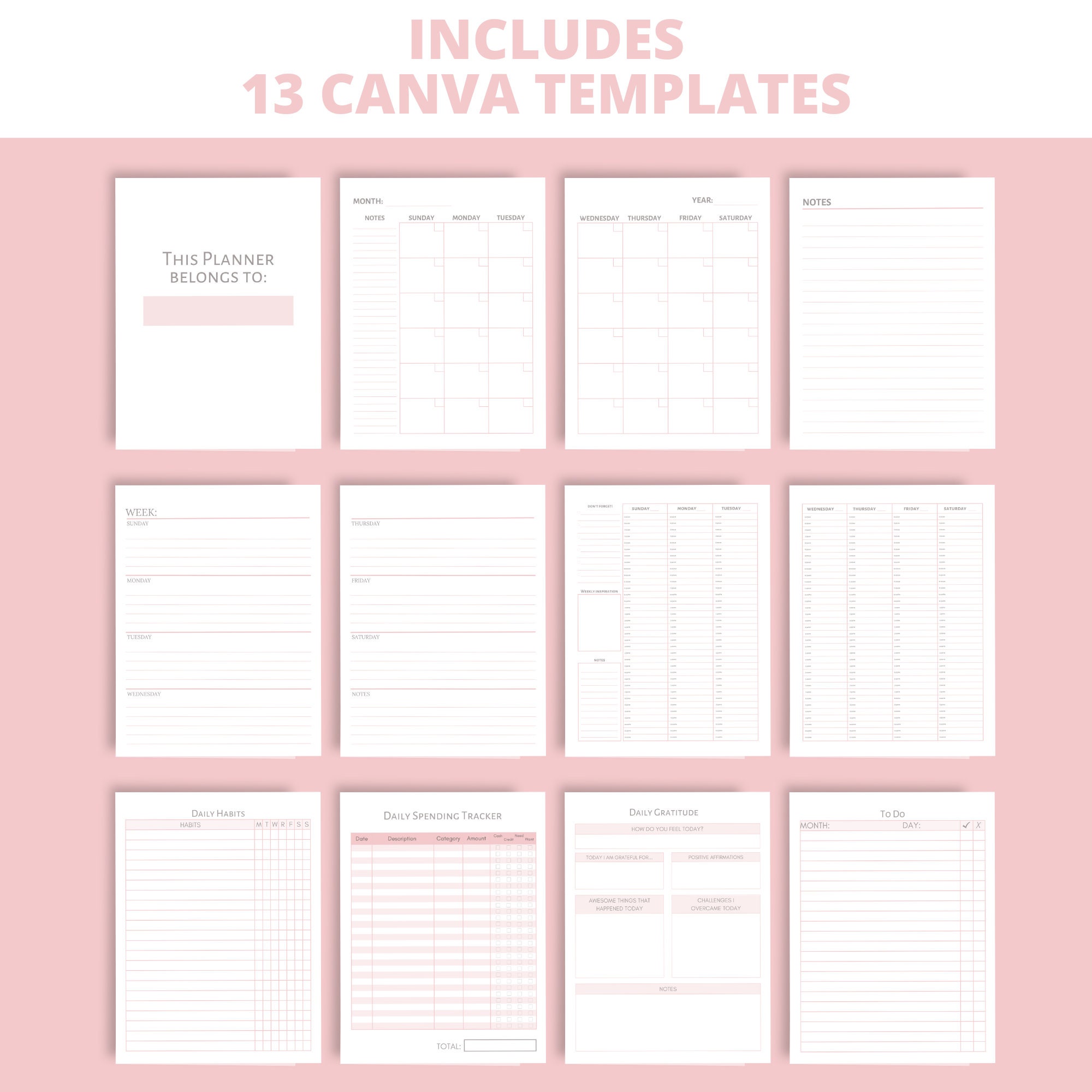 Canva Planner Template Bundle, PLR Templates, Editable Mini Planner Two ...