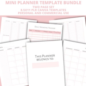 Canva Planer Template Bundle, PLR Vorlagen, bearbeitbarer Mini Planner Zweiseitiges Bundle-Vorlagen, kommerzielle Nutzung, Canva Journal und Planner
