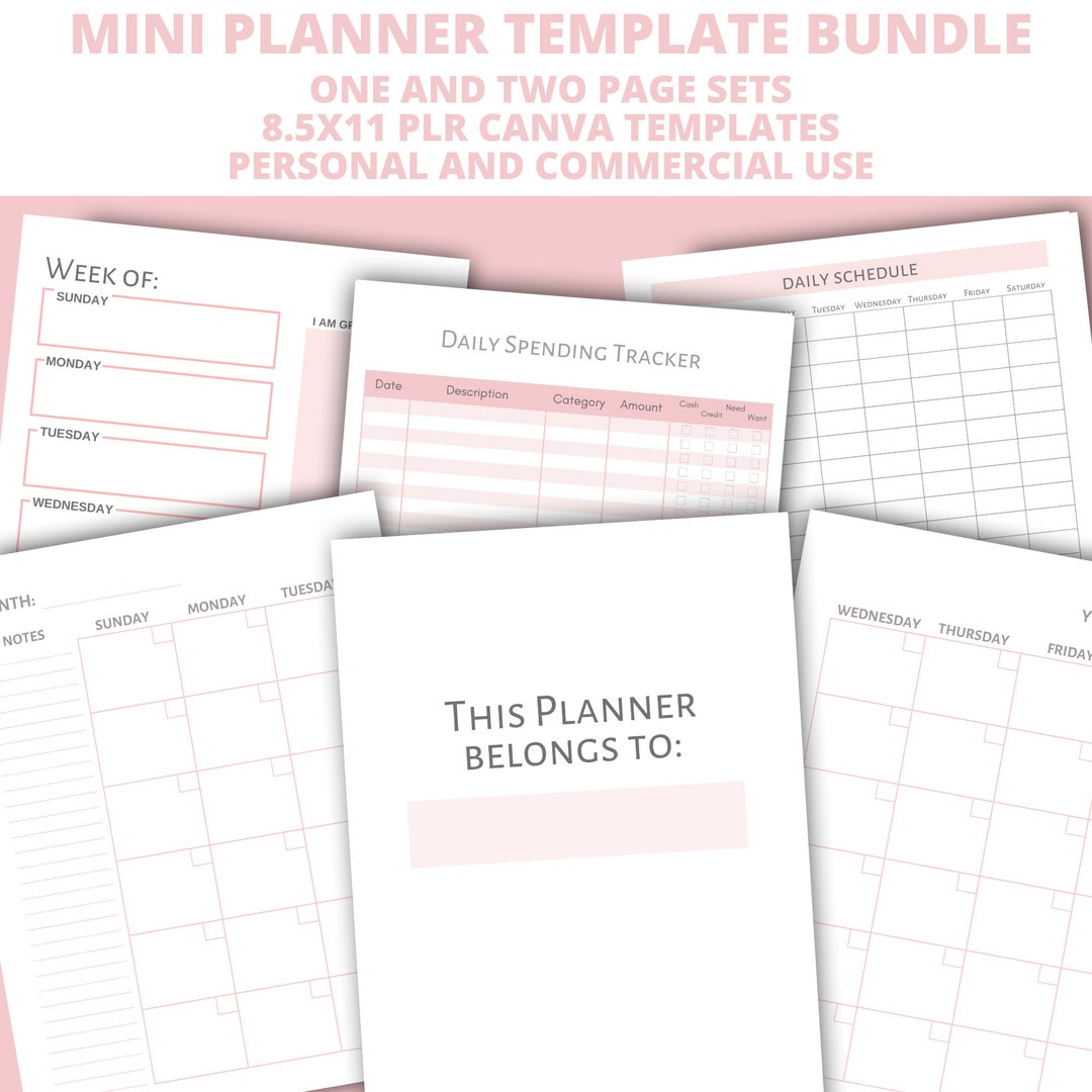 Canva Planner PLR Template Bundle, Editable Mini Planner One and Two ...