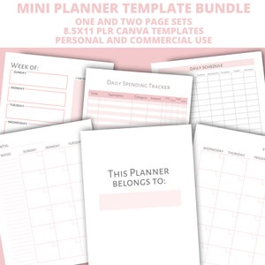 Canva Planner PLR Template Bundle, Editable Mini Planner One and Two Page Bundle Templates, Commercial Use, Canva Journal and Planner