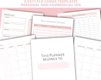 Canva Planner PLR Template Bundle, Editable Mini Planner One and Two Page Bundle Templates, Commercial Use, Canva Journal and Planner