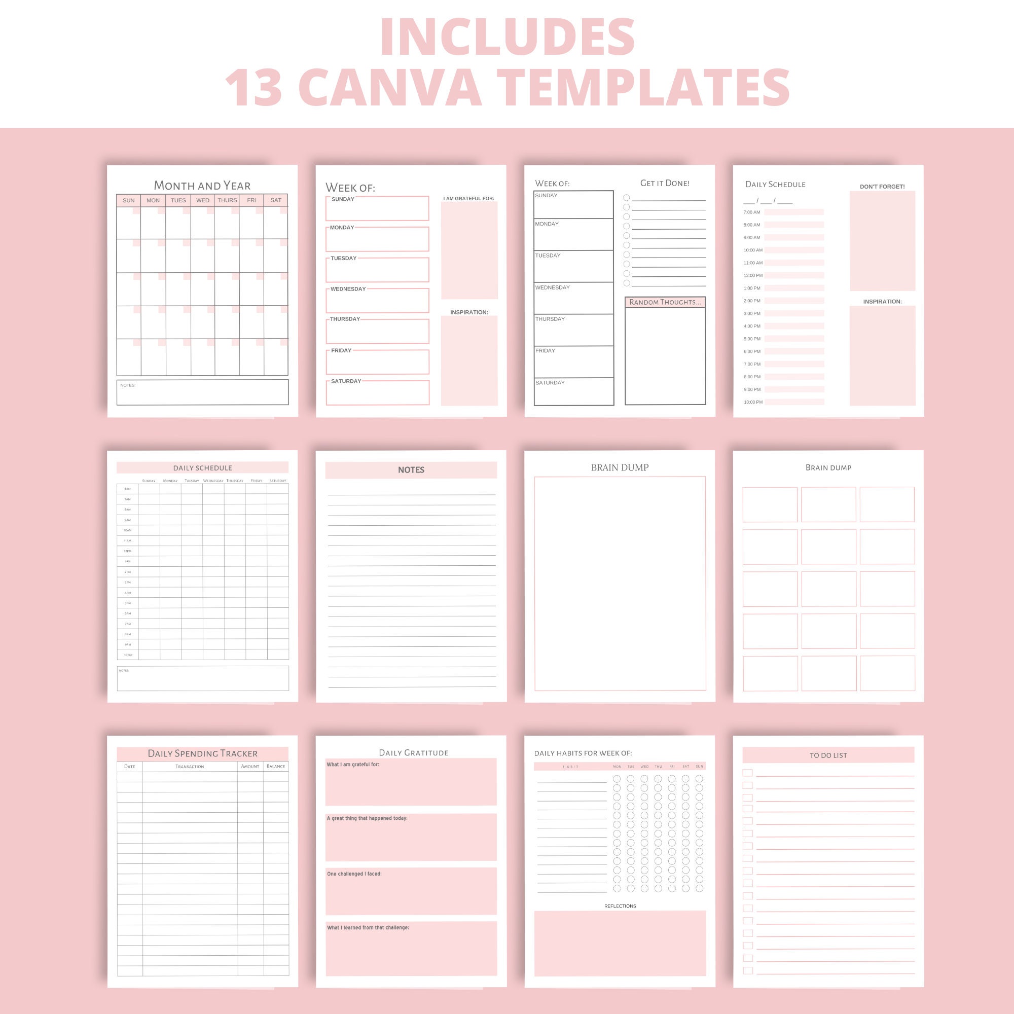 Canva Planner Template Bundle, PLR Templates, Editable Mini Planner One ...