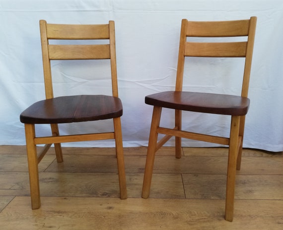 Pair Of Sensitively Renovated Vintage Wooden School Chairs Etsy