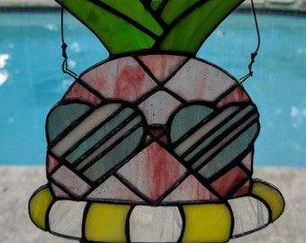 Poolside Pineapple Stained Glass Suncatcher