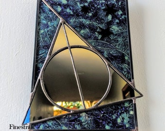 Metallic Purple and Teal Deathly Hallows Inspired Mirror with Stars