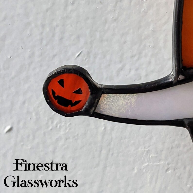 Zero Halloween Ghost Dog With Pumpkin Orange Background Stained Glass Suncatcher image 7