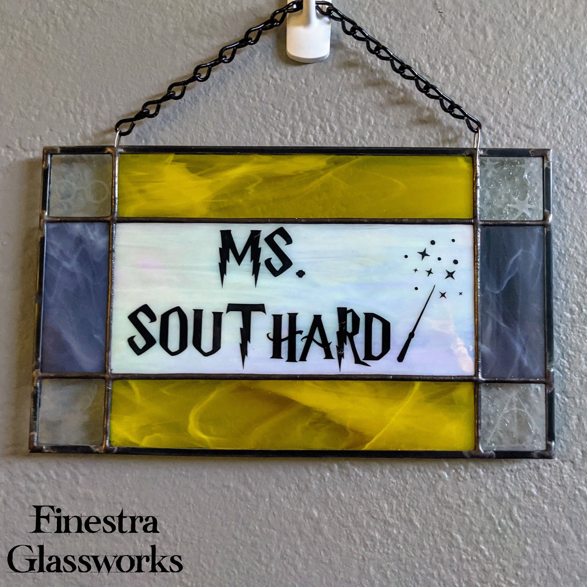 Custom Stained Glass Name Plate Sign in Wizarding School Themes