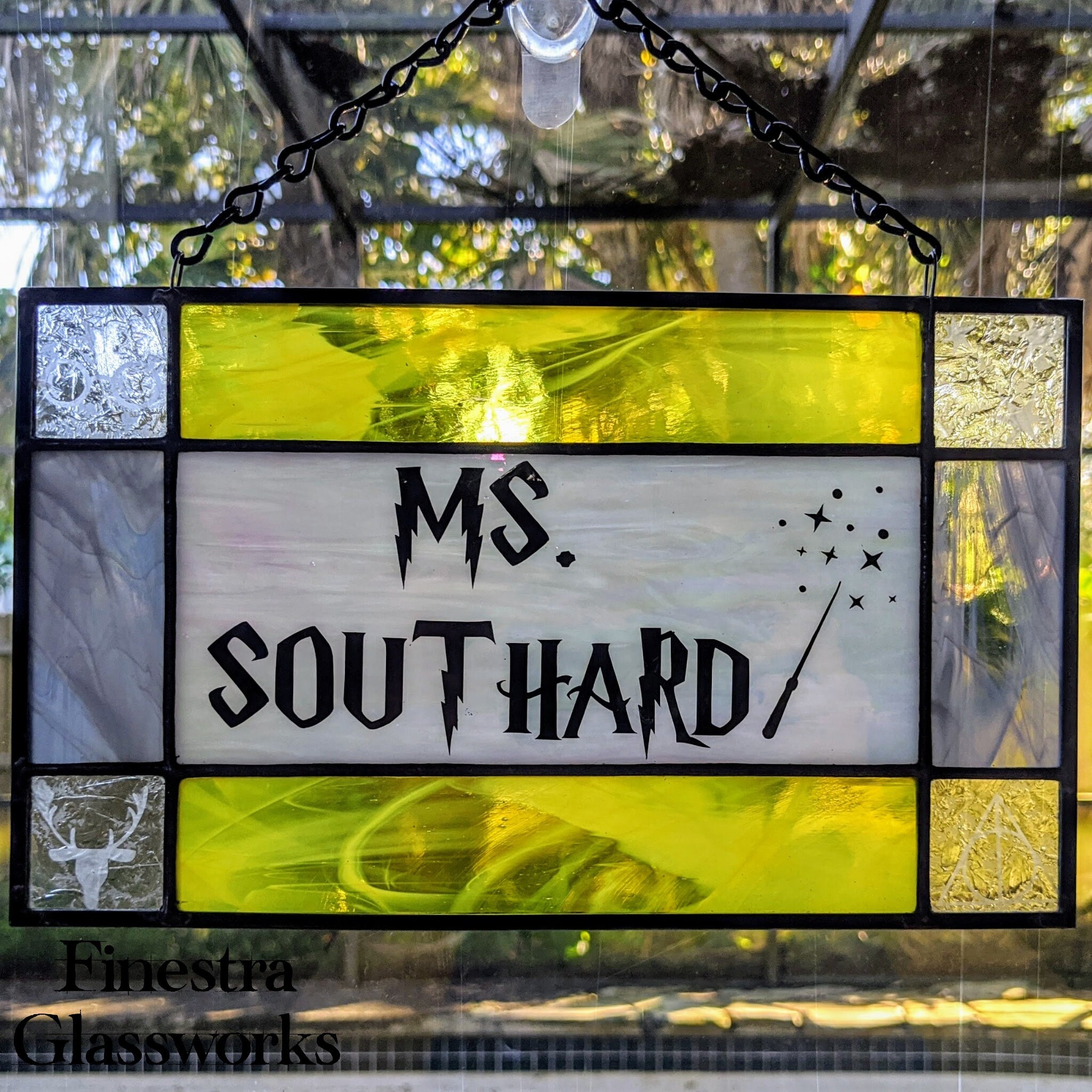 Custom Stained Glass Name Plate Sign in Wizarding School Themes