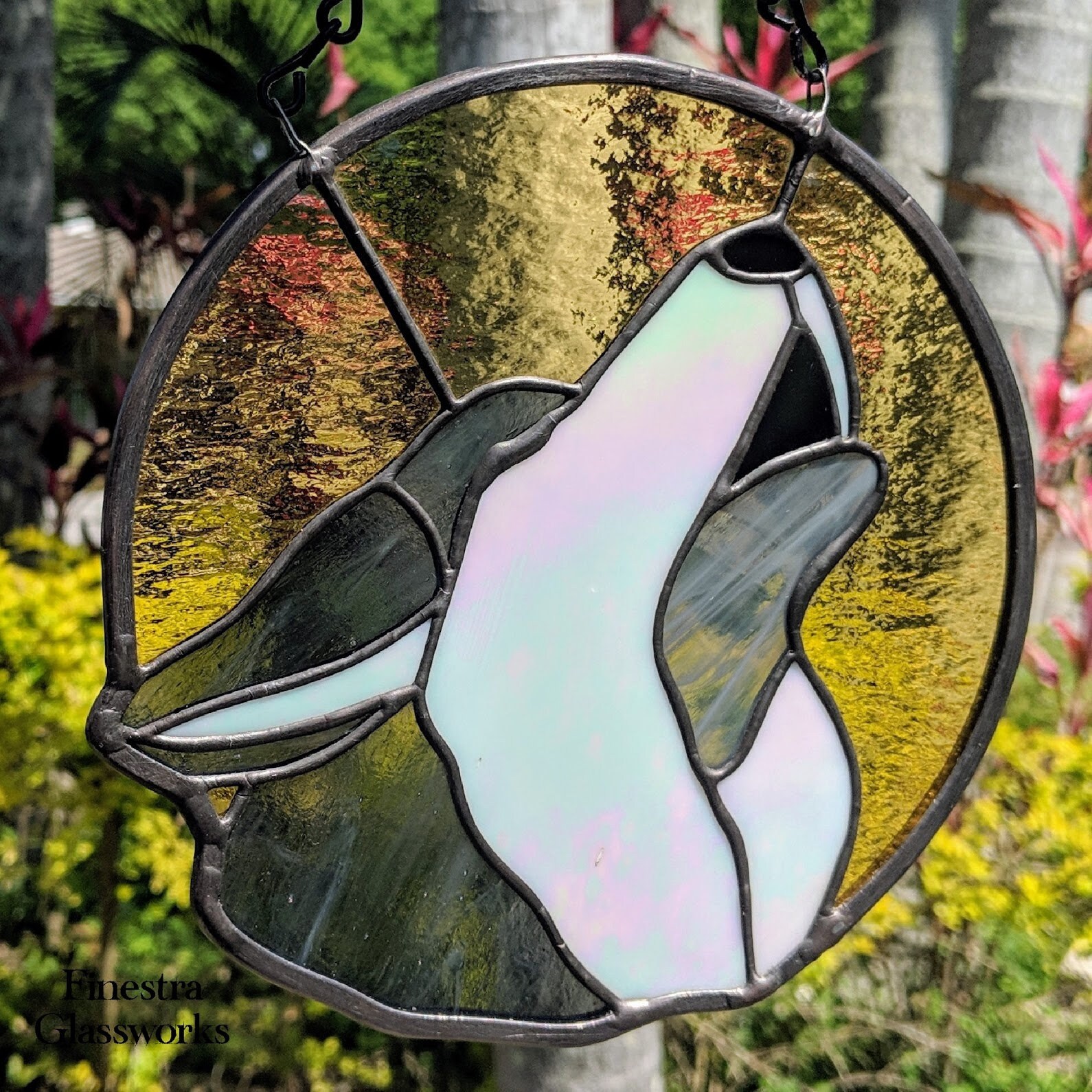 Wolf Howling At The Moon Stained Glass Suncatcher