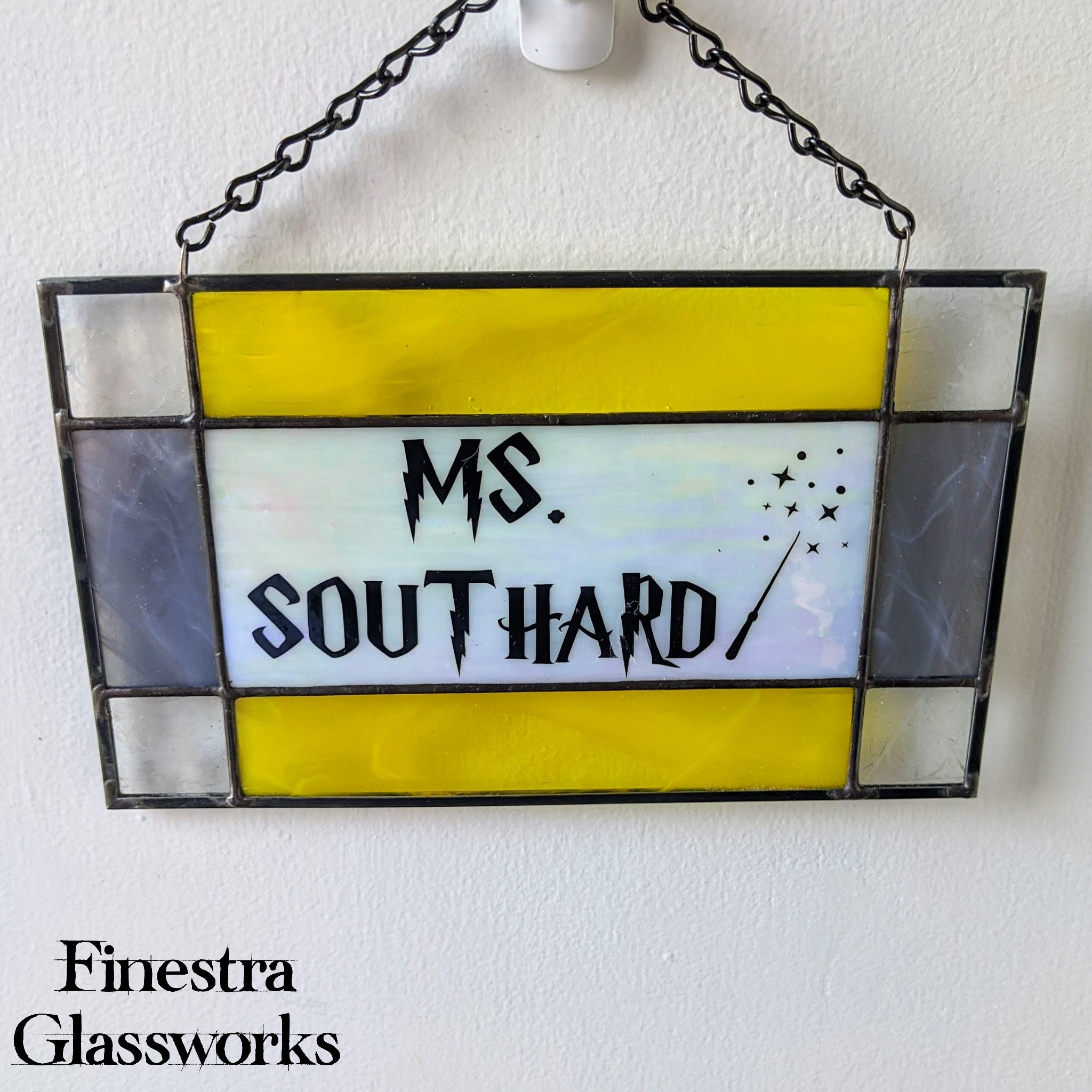Custom Stained Glass Name Plate Sign in Wizarding School Themes