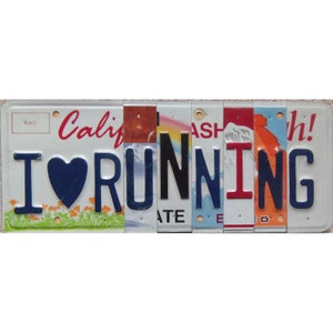 Custom Made &quot;I Love Running&quot; License Plate Letter Sign
