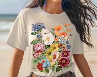 Cottage Core Wildflower Shirt, Comfort Colors Shirt, Gift for her, Boho Floral Shirt, Botanical Flower Garden Tshirt, Gardening Shirts