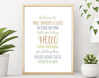 Personalized Teacher's Name In Case No One Told You Today Printable Poster, Retro Classroom Decor Trendy Printable Art, Preppy Aesthetic