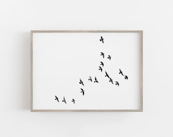 Black and White Birds In Flight Printable Wall Art, Birds Flying Poster, Preppy Room Decor, Monochrome Bird Silhouette Art Poster