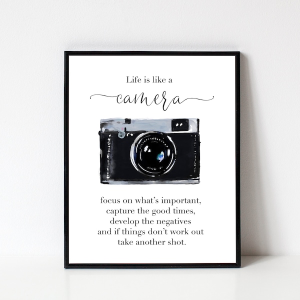 Life Is Like A Camera Printable Wall Art, Inspirational Print Sign, Photography Quote, Gift for Photographer, Gift for Her, Camera Lover