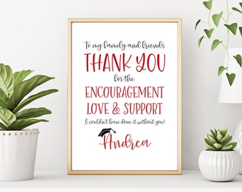 Graduation Party Decoration 2024, Personalized Friends and Family Thank You Printable, Class of 2024, High School Graduation, Senior 2024