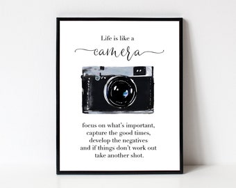 Life Is Like A Camera Printable Wall Art, Inspirational Print Sign, Photography Quote, Gift for Photographer, Gift for Her, Camera Lover