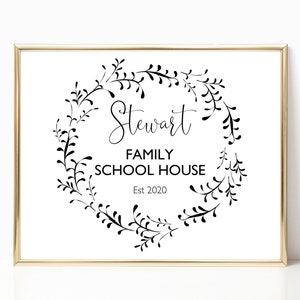 Personalized Family School House Printable Wall Art, Homeschool Decor, Home School Decor, Homeschool Sign, Farmhouse Wall Decor,