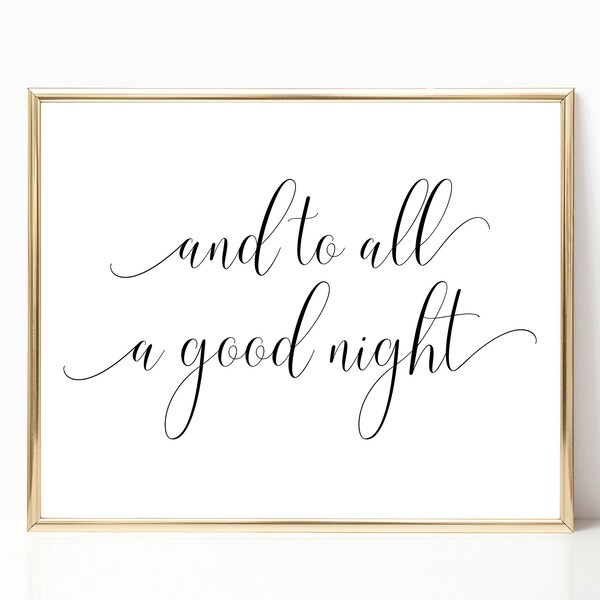 Christmas Holiday PRINTABLE Wall Art, To All A Good Night Print Sign, Holiday Wall Decor, Hygge Decor, Winter Decor, Bedroom Wall Art