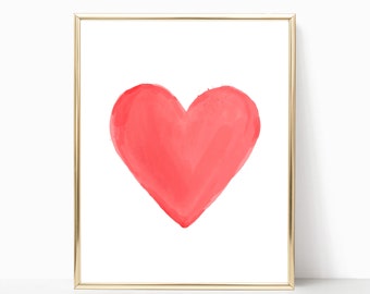 Heart Printable Wall Art, Fun Wall Art, Red Watercolor Heart Print, Valentine's Day Decor, Kids Bedroom Decor, Home Decor, Valentine Day