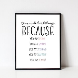 Educational Wall Art, You Can Do Hard Things Because, Positive ...