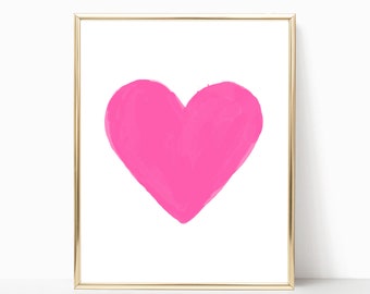 Hot Pink Heart Printable Wall Art, Pink Watercolor Heart Print, Barbie Pink Decor, Girls Bedroom Decor, Fun Wall Art, Hot Pink Decor