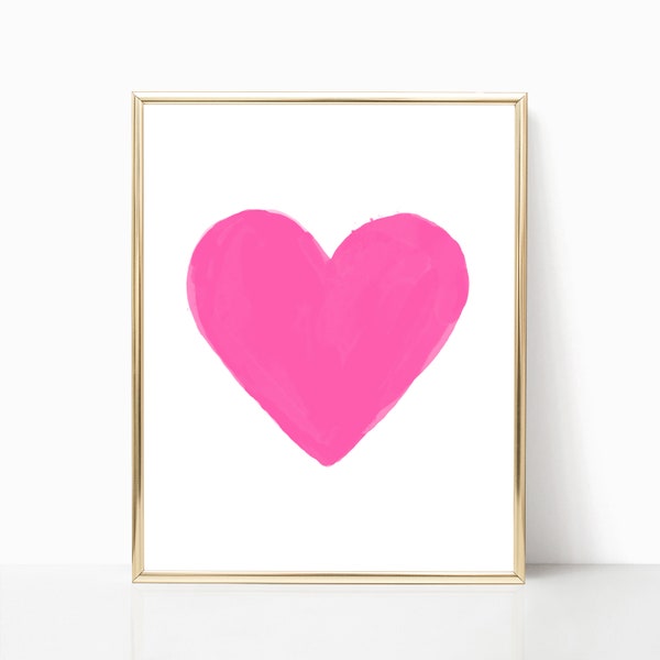 Hot Pink Heart Printable Wall Art, Pink Watercolor Heart Print, Barbie Pink Decor, Girls Bedroom Decor, Fun Wall Art, Hot Pink Decor