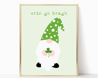 St Patrick's Day Gnome Printable Wall Art, Erin Go Bragh, St Patrick's Day Decor, Sring Decor, Green Wall Decor, Digital Download