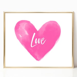 Hot Pink Love Heart Printable Wall Art, Pink Heart Nursery Art, Girls Hot Pink Wall Decor, Valentine's Day Wall Art, Hot Pink Heart