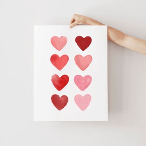 Valentine's Day Decor, Watercolor Hearts Printable Art, Valentine's Day Wall Art, Red Heart Print, Pink Heart, Pink Decor, Digital Download image 3