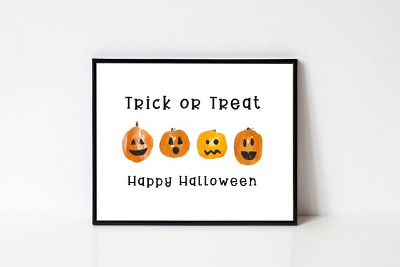 Halloween Printables Trick or Treat Wall Art Happy Halloween | Etsy