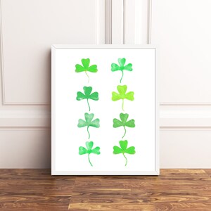 Watercolor Shamrocks Printable Wall Art, St Patrick's Day Decor, Spring Decor, Chartreuse Green Wall Decor, Spring Wall Art image 5