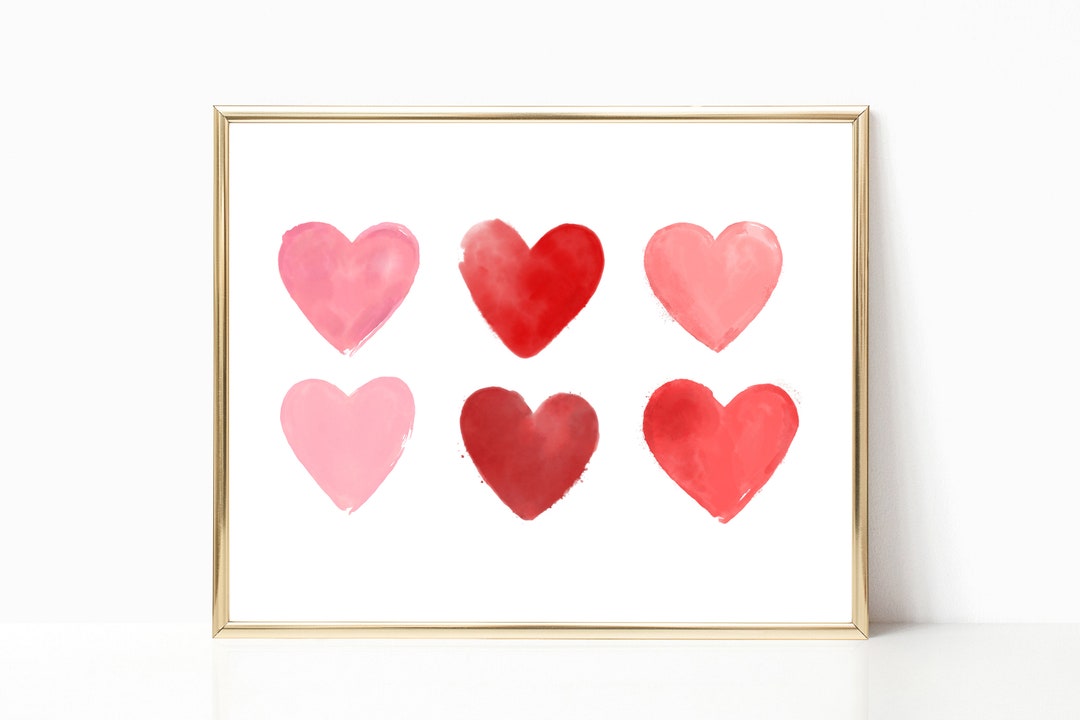 Valentine Watercolor Hearts Printable Wall Art, Valentine's Day ...
