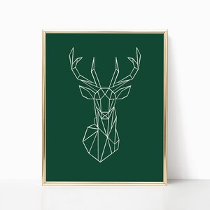 Emerald Green Deer Printable Wall Art, Scandinavian Wall Decor, Modern Geometric Animal Decoration, Christmas Wall Decor, Holiday Decor