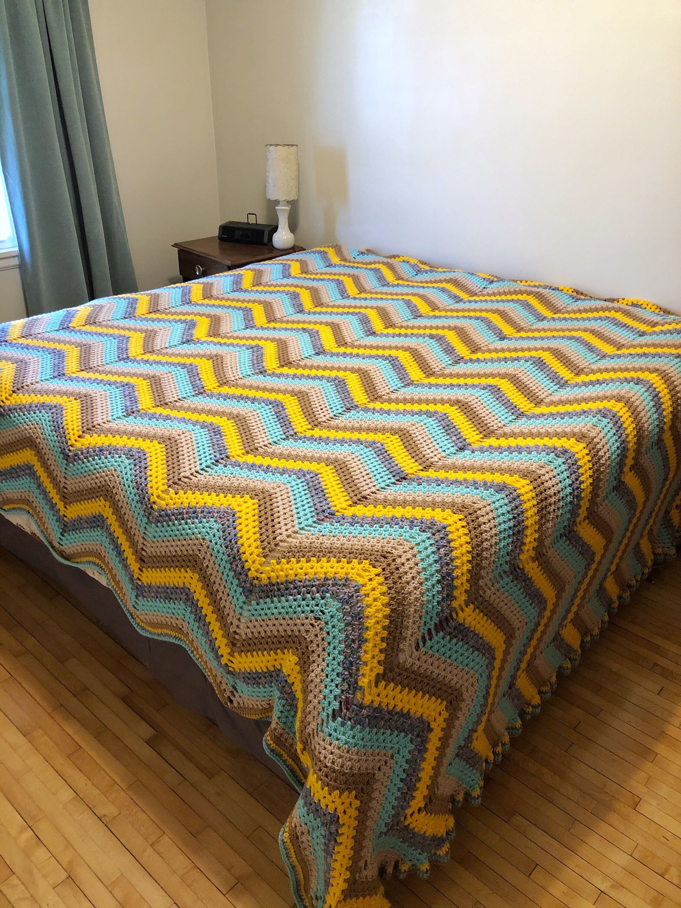 King Size Crochet Blanket Vintage Handmade Retro Afghan Etsy