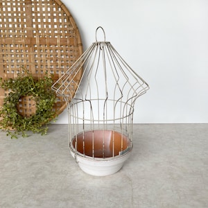Vintage Hendryx Metal Bird Cage, Small Wire Birdcage w/Terracotta Base, Decorative Display Plant Cage 12&quot; Tall