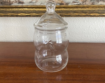 Vintage Glass Etched Stars Apothecary Jar with Lid, Candy Canister Bathroom Storage Bottle