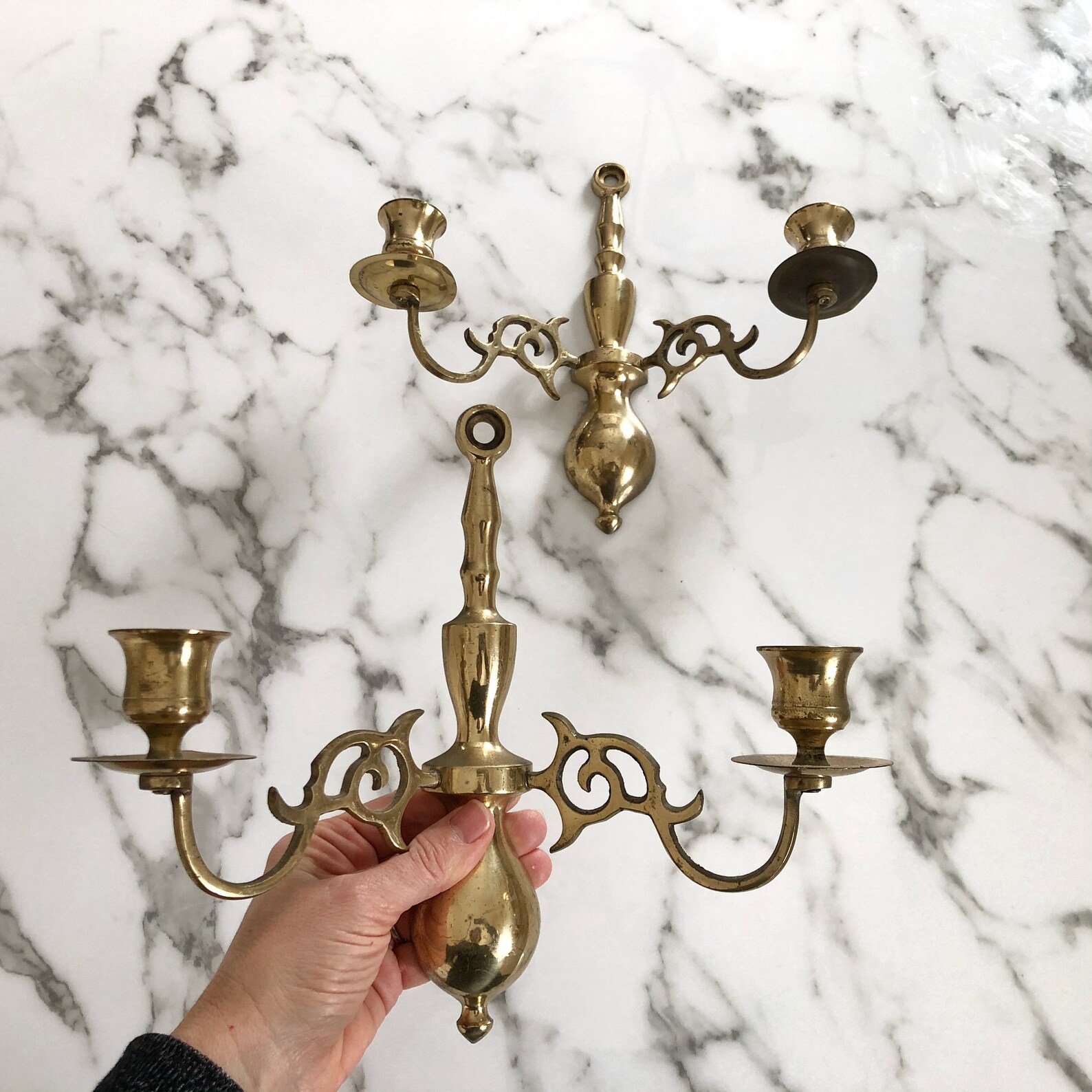 Brass Wall Sconce Candle Holders Vintage Two Arm Candelabra Etsy