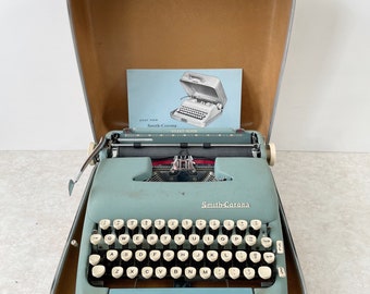 Smith Corona Silent Super Blue Portable Typewriter w/ Case & Manual - Needs Some Repair