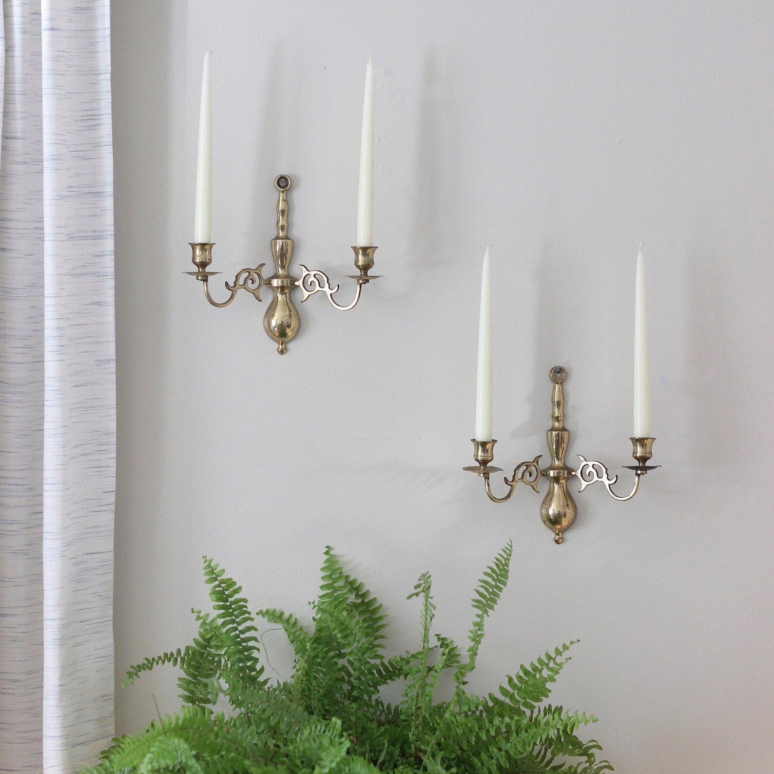 Brass Wall Sconce Candle Holders Vintage Two Arm Candelabra Etsy