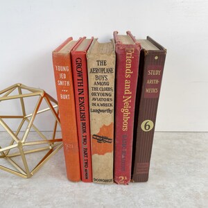 Vintage Children’s Books, Red Orange Children’s Book Stack, Set of 5 Book Bundle, Nursery Child&#39;s Room Playroom Decor, Books by Color