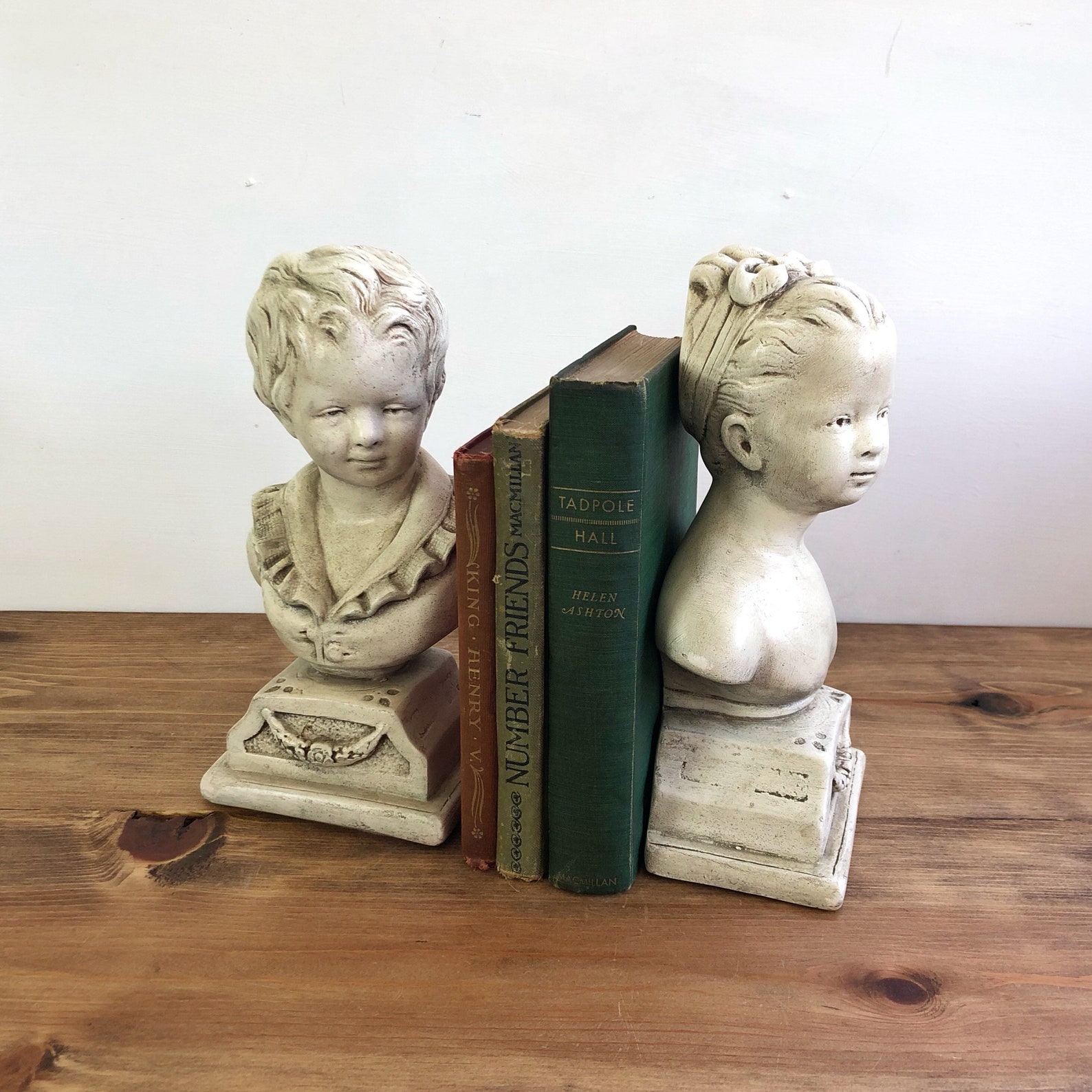 Girl Boy Bust Bookends Vintage Chalkware Victorian Children Etsy