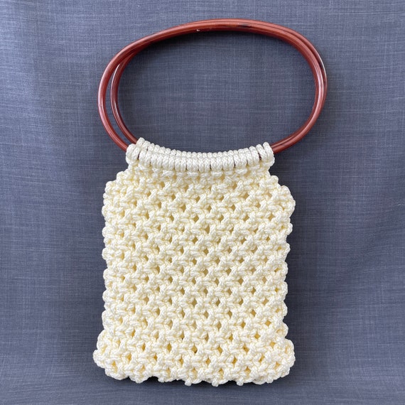 Vintage Macrame Purse, Off White Shoulder Bag, 19… - image 3