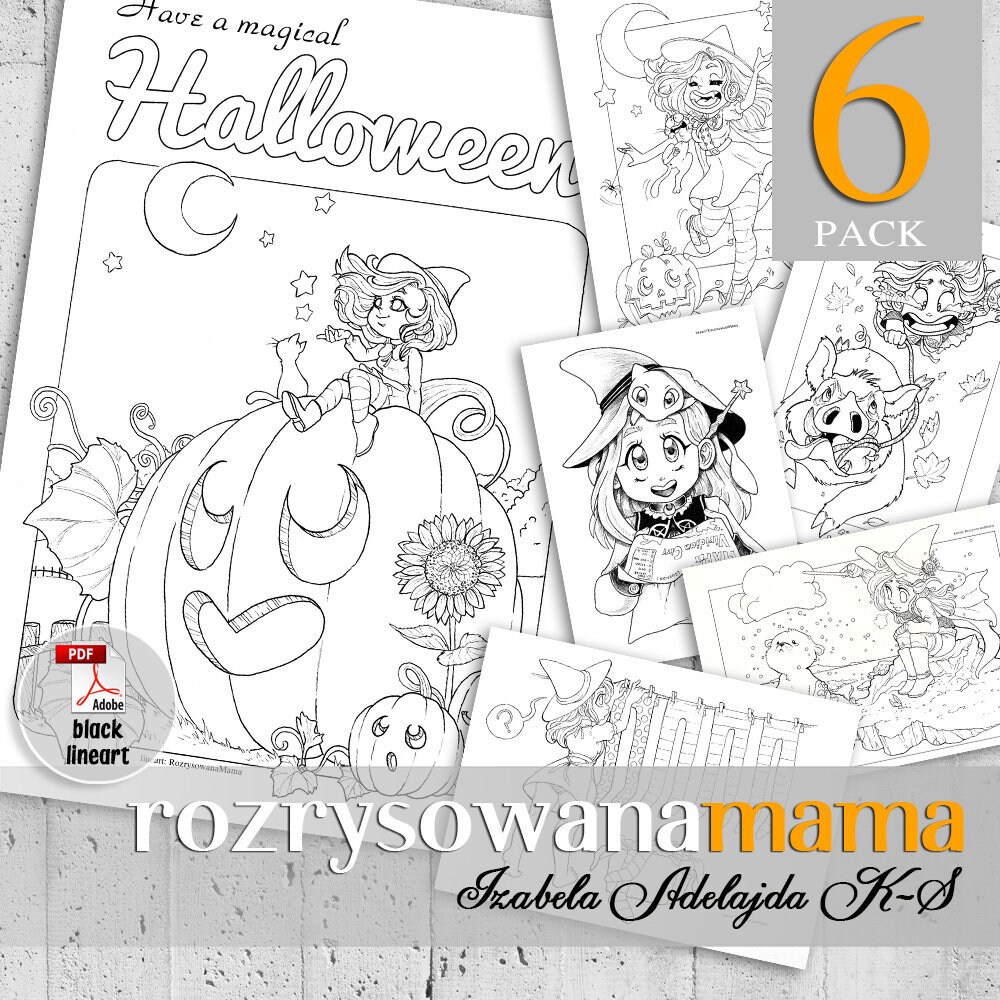 6 Pack Halloween Witch Adult Coloring Page For Download Etsy
