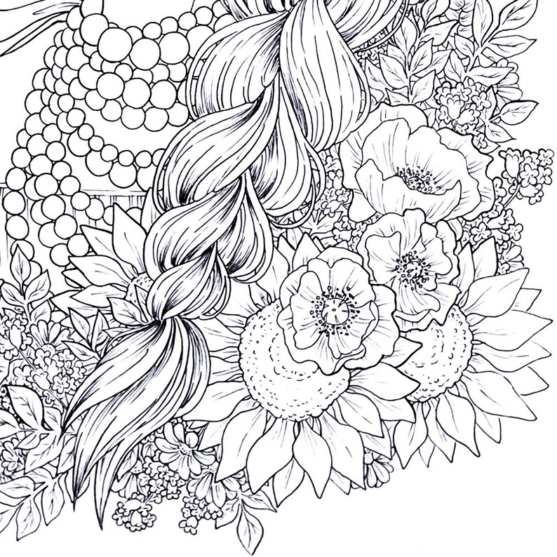 Slavic girl with floral flower wreath adult coloring page ...
