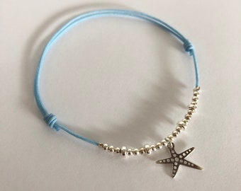Bracelet cordon argent 925 breloque étoile de mer