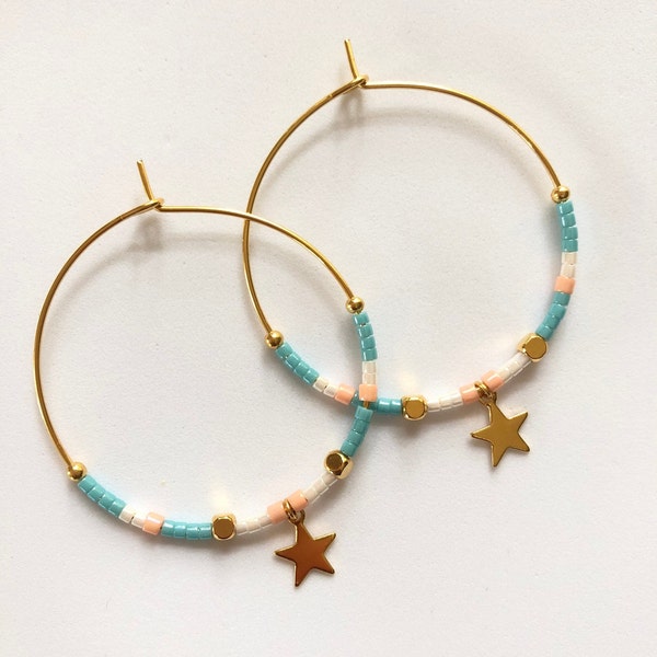 Boucles d'oreilles créoles perles de miyuki et étoile